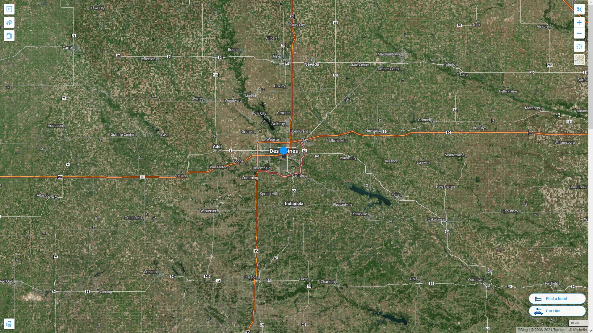 Des Moines iowa Highway and Road Map with Satellite View